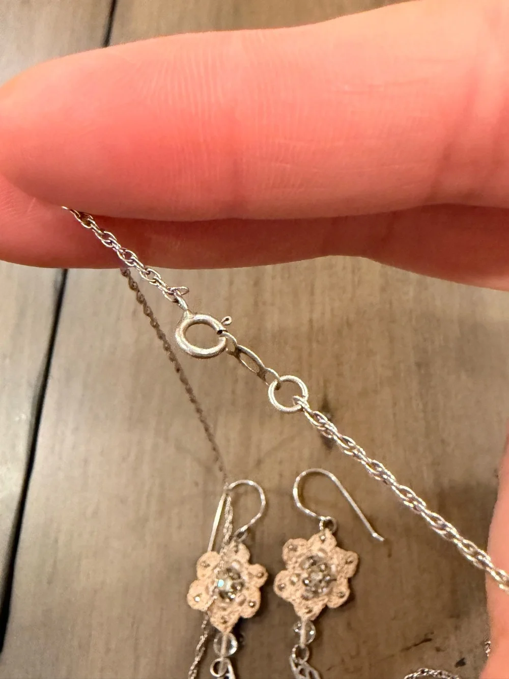 Delicate Cream Crochet Lace Floral Necklace & Earrings Set Vintage Style #